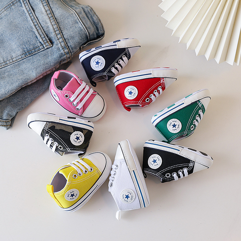 Spring and autumn baby boys and girls 0-1 years old seven or eight months baby soft cloth bottom canvas shoes newborn anti-drop heel toddler shoes