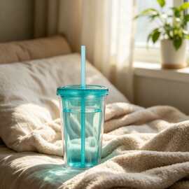 夏季必备高容量双层吸管杯奶茶水杯家用办公杯便携防摔耐用杯子