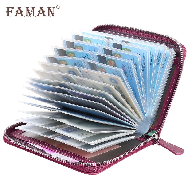 Bolsa de tarjetas de fabricantes de mujeres multi-tarjeta de tarjetas con cremallera de piel de vaca de gran capacidad bolsas de tarjetas de visita de piel de vaca de Corea