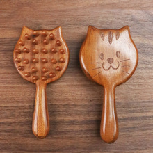 檀木卡通猫咪长柄插齿按摩梳头皮头部经絡梳实木美发梳子一件起批