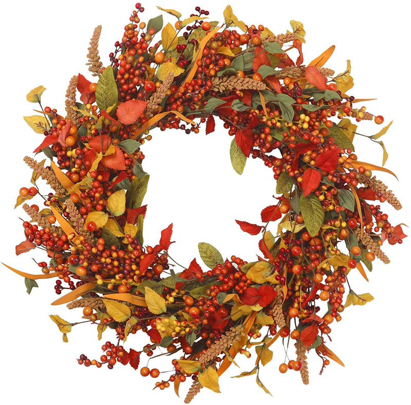 Cross-border Amazon Simulation Autumn Harvest Festival Berry Rattan Wreath Wall Decorations Thanksgiving Door Hanging Door Decorations