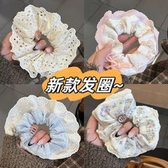 バレエins風乳格子重工レース韓国版大腸シュシュかわいいクリーム甘い妹の髪ひも