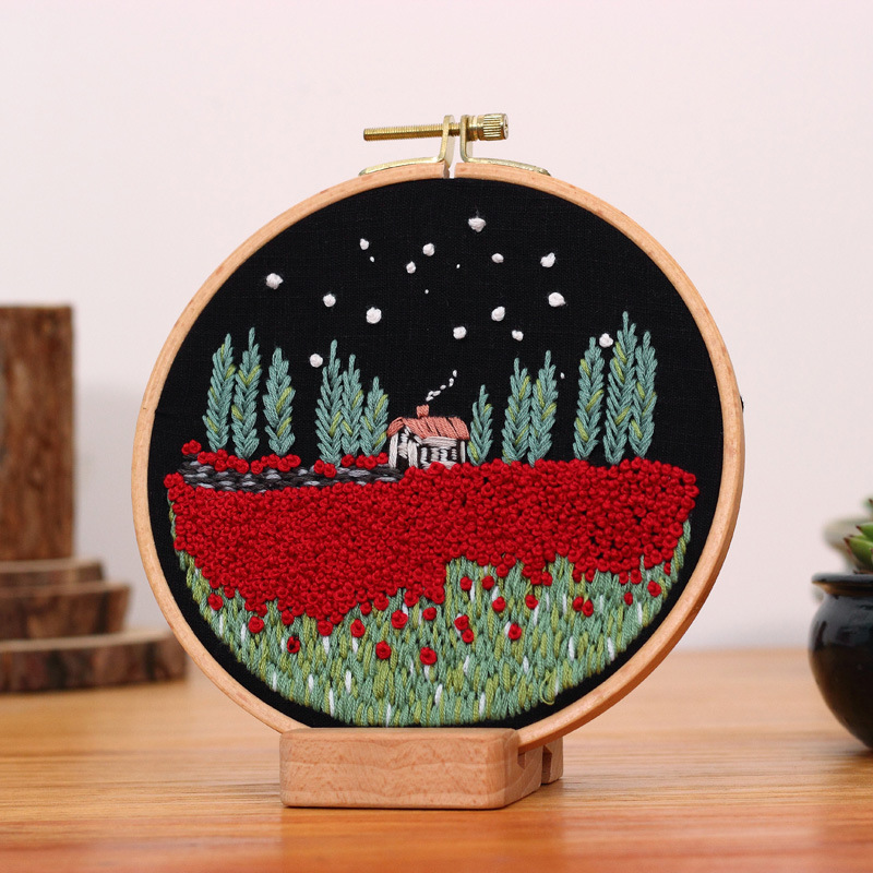 Bordado paisaje DIY bordado hecho a mano material paquete kit cielo árboles flores y plantas tela Europea traje de costura