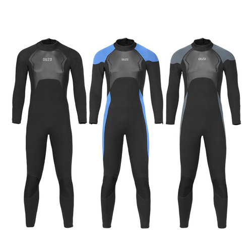 OUZO new 3mm wetsuit men's long-sleeved one-piece wetsuit thickened warm surfing suit winter swimsuit snorkeling suit