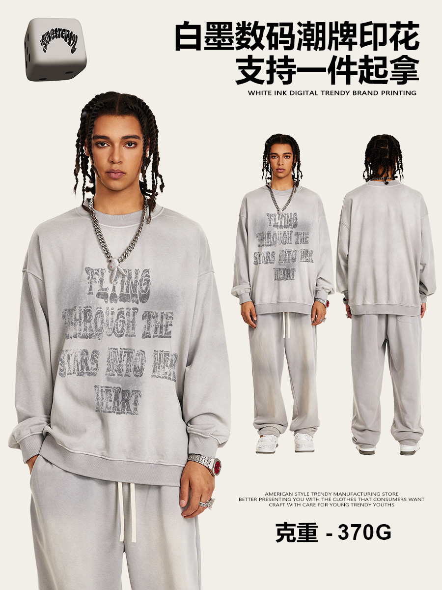 2025 otoño marca de moda de estilo neutro chaqueta sin sombrero hombre suelta impresión de tendencia de hombro baja camisa de pareja de manga larga