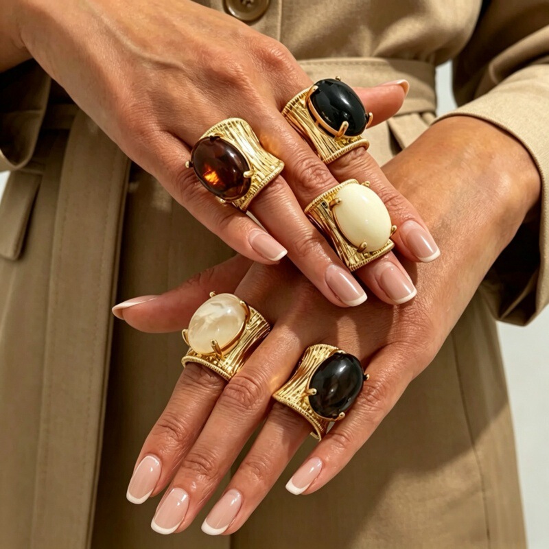 European and American cross-border best-selling jewelry, niche Instagram-style gradient resin open ring, metal geometric ring, fashion accessory