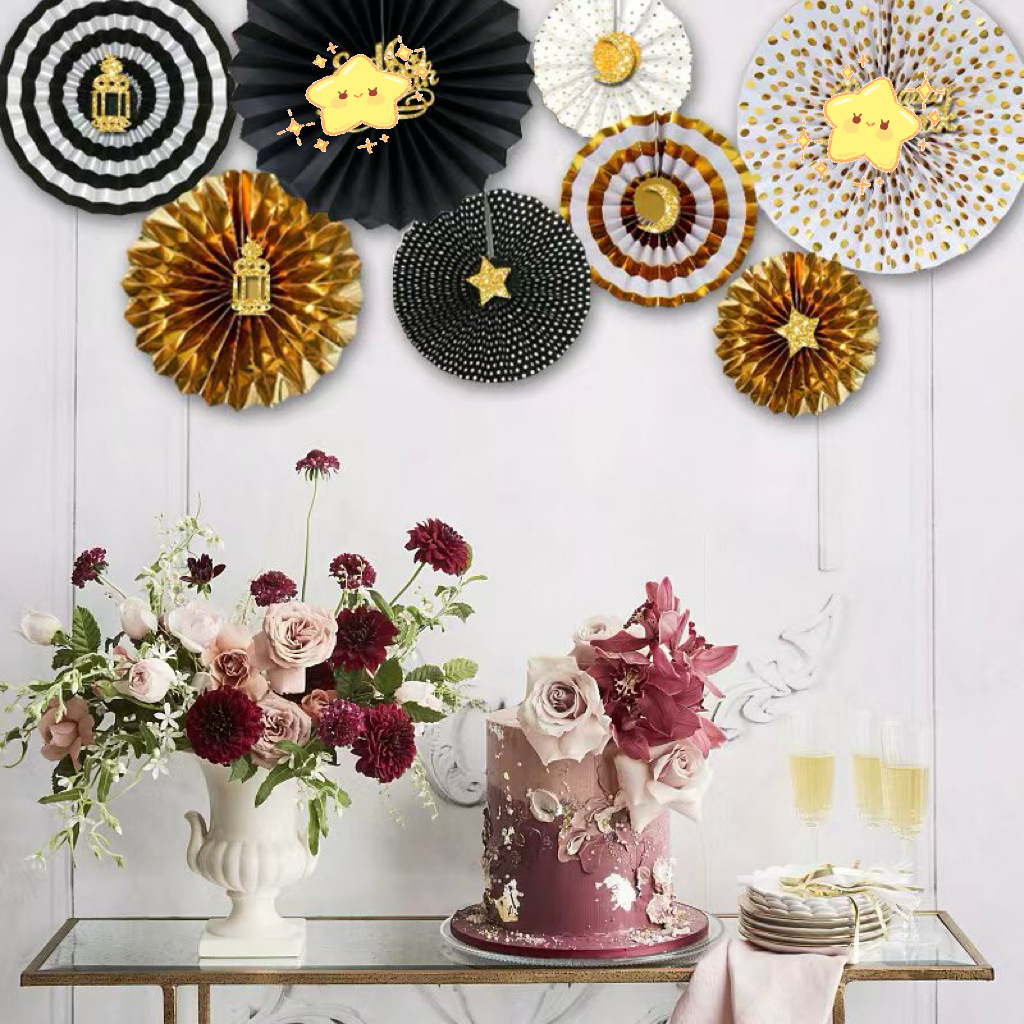 Cross-Border Moon Festival Folding Fan Flower Party Decoration Star Moon Festival Paper Fan Flower