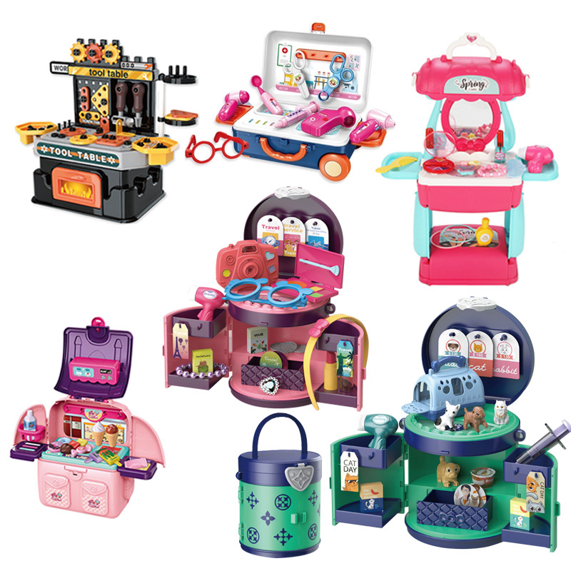 Juguetes de cocina para niños simulación de chicas maquillaje herramientas de cocina maleta de mesa de comedor conjunto de utensilios médicos