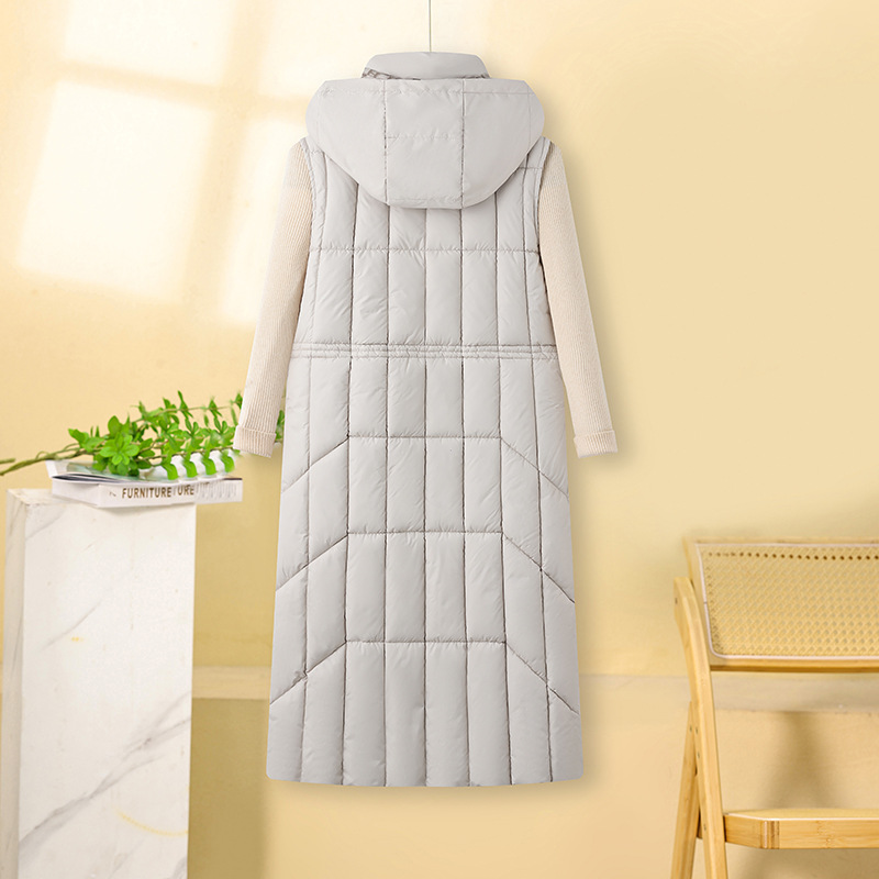 Cappotto gilet in cotone double face da donna – Piumino lungo e sottile invernale coreano, caldo capospalla reversibile (nero/bianco sporco/marrone/cachi, L-XXXL)_voghion.com