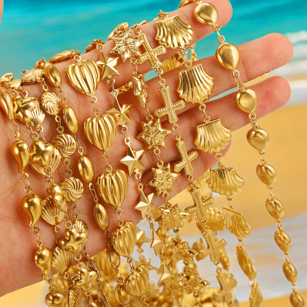 Hip-hop cadena hecha a mano de acero inoxidable hueco mar gotas cruz cadena DIY accesorios joyería al por mayor