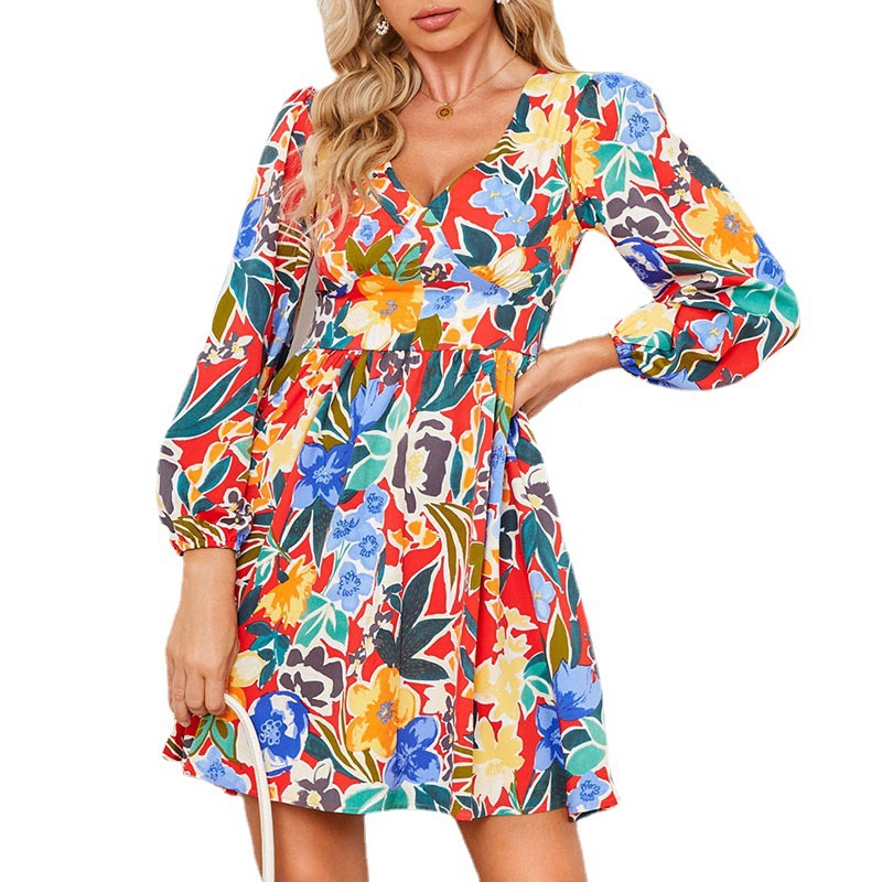 Women's Regular Dress Vacation V Neck Printing Long Sleeve Abstract Above Knee Holiday Daily Beach display picture 8