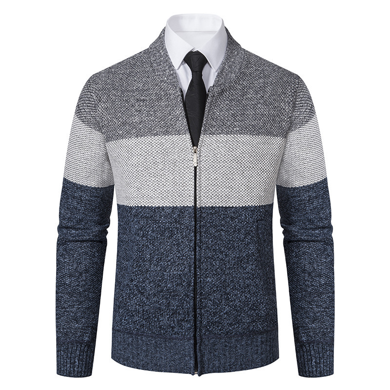 2024 Neuer Herbst/Winter-Plüsch-verdickter großer Pullovermantel mit Stehkragen und Farbblock-Strickjacke für Männer_voghion.com