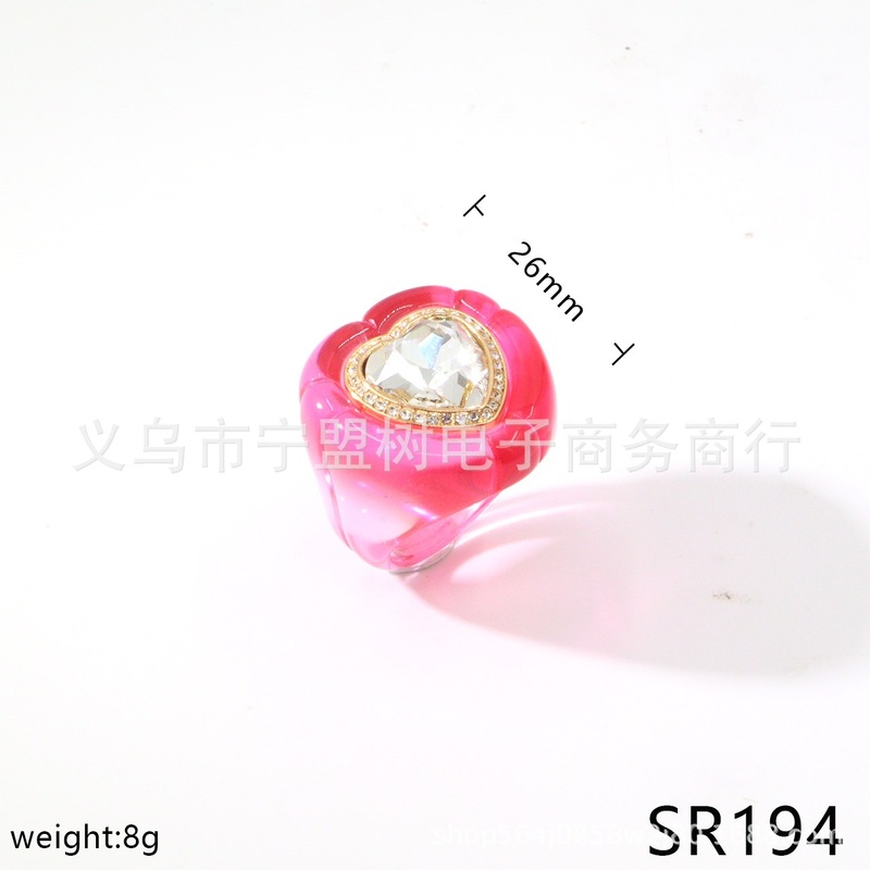 【新品】果冻爱心夹扣蓝色耳钉C字粉色耳钉蓝色红色爱心戒指套装|undefined