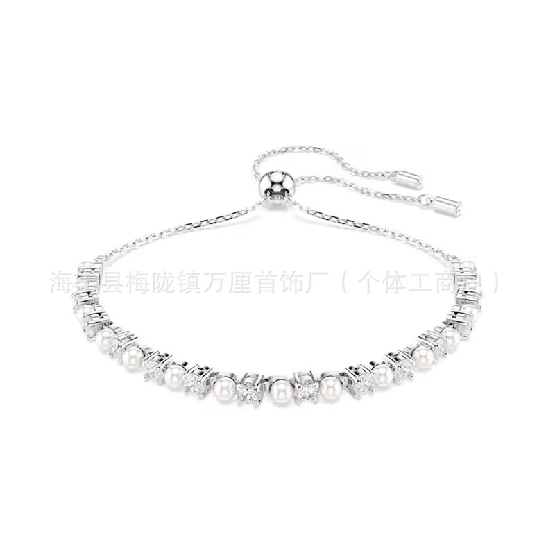 间钻珍珠手链【白金色】