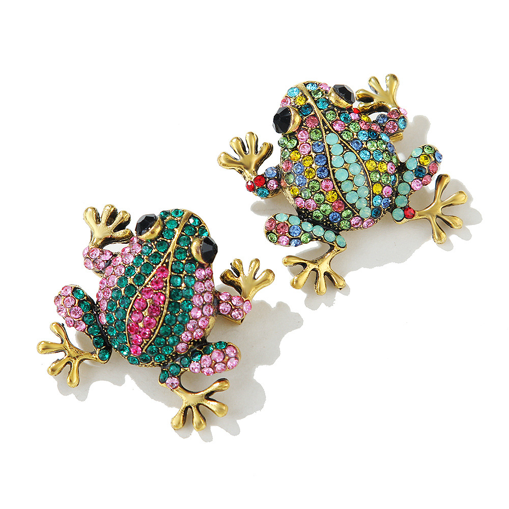 Mode Retro Cartoon Metall Farbe Diamant Brosche Niedlichen Kleinen Frosch Mode Kleidung Zubehör Pin Strass_voghion.com
