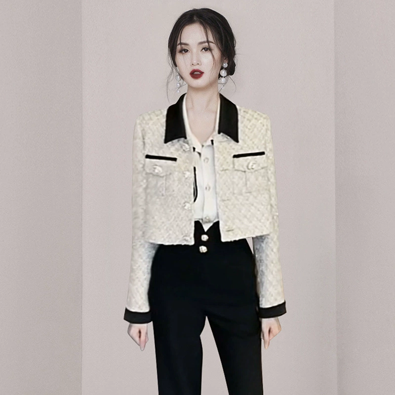 Короткая рубашка с длинным рукавом, для импорта, корейский стиль, в стиле Chanel