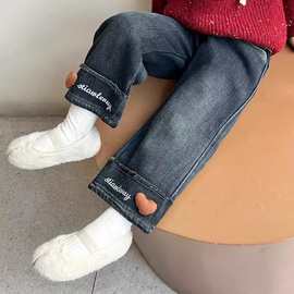 女童牛仔裤春秋2025新款儿童裤子洋气宝宝女孩外穿春季直筒裤爆款