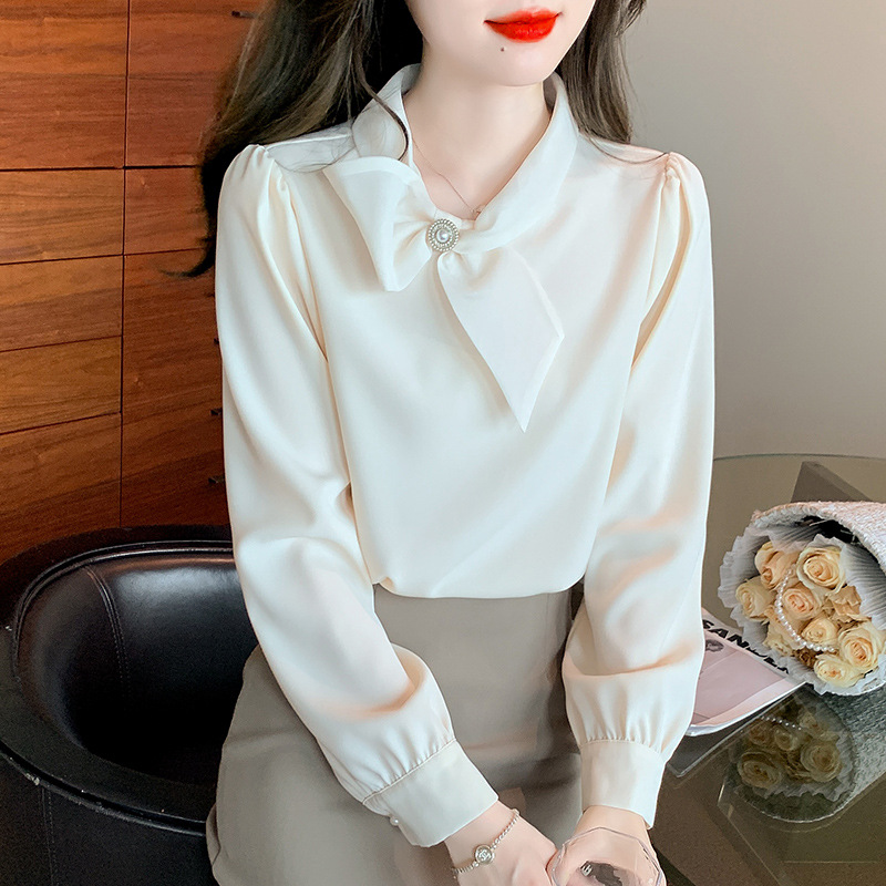 Spring elegant shiffon design long-sleeve with bow