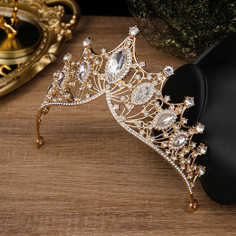 Vente chaude pure couronne de mariée faite à la main oeil de cheval grand cristal grand bandeau ornement de cheveux de mariage couronne en alliage_voghion.com