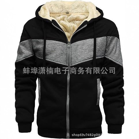 Men's Sweatshirt Flannel Long Sleeve Hooded Sports Full Zip Jacket Lamb Fleece Lined Winter Warm Coat