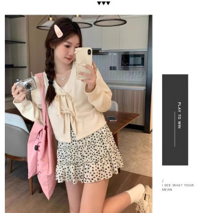 波點碎花短裙女夏季2025新款防走光高腰a字半身裙黑色蓬蓬蛋糕裙