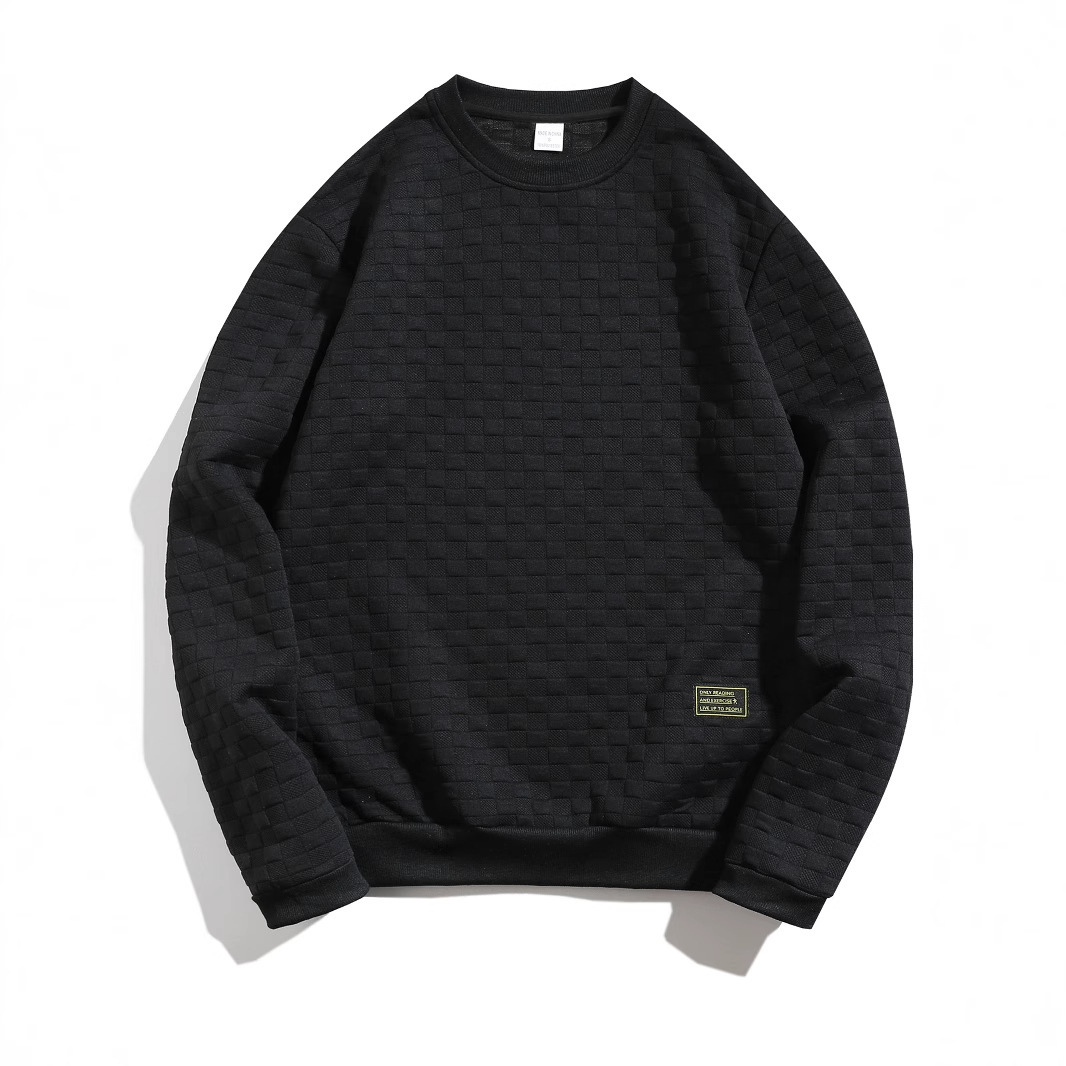 Nuevo comercio exterior de tamaño europeo otoño y invierno delgado cuello redondo cuadrícula de manga larga personalidad europea y americana camiseta legging casual para hombres