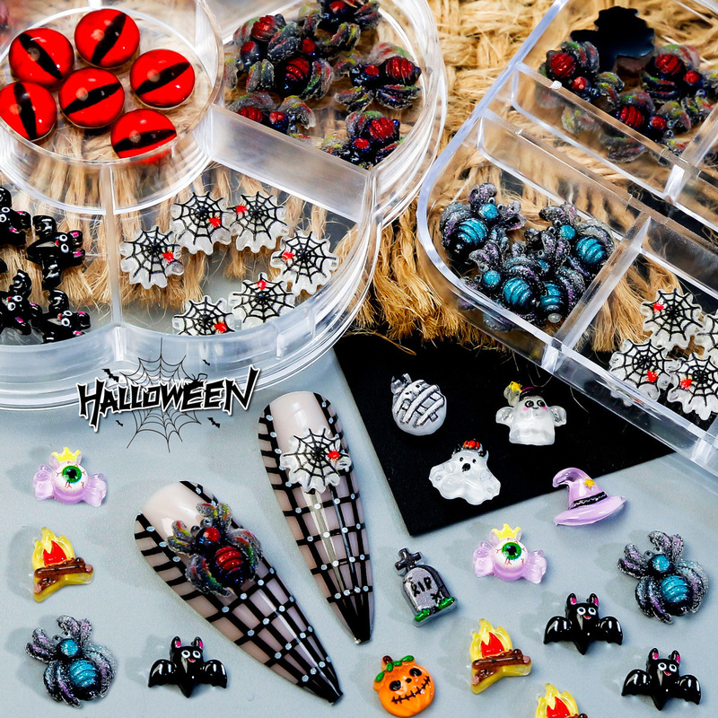 New Halloween Cartoon Resin Ornaments Ghost Spider Bat Little Devil Manicure Cute Funny Nail Decoration