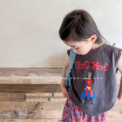 Children's Clothing 2024 Summer New Products Girls Korean Summer Clothes Printed Raglan Sleeves Children's Tank Top T-Shirt 122269