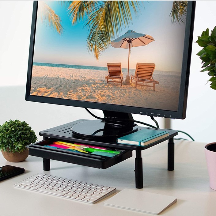 Soporte ajustable para monitor de computadora | Base metálica con tres niveles de altura, instalación sin herramientas image 5