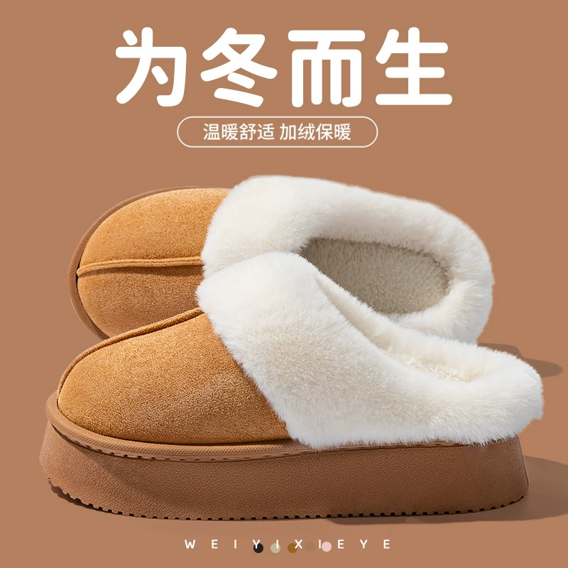 Женские хлопковые тапочки для весны и осени, закрытая пятка, нескользящие, для домашнего использования, утолщенные, теплые, уличные тапочки для пар, мужские меховые тапочки.