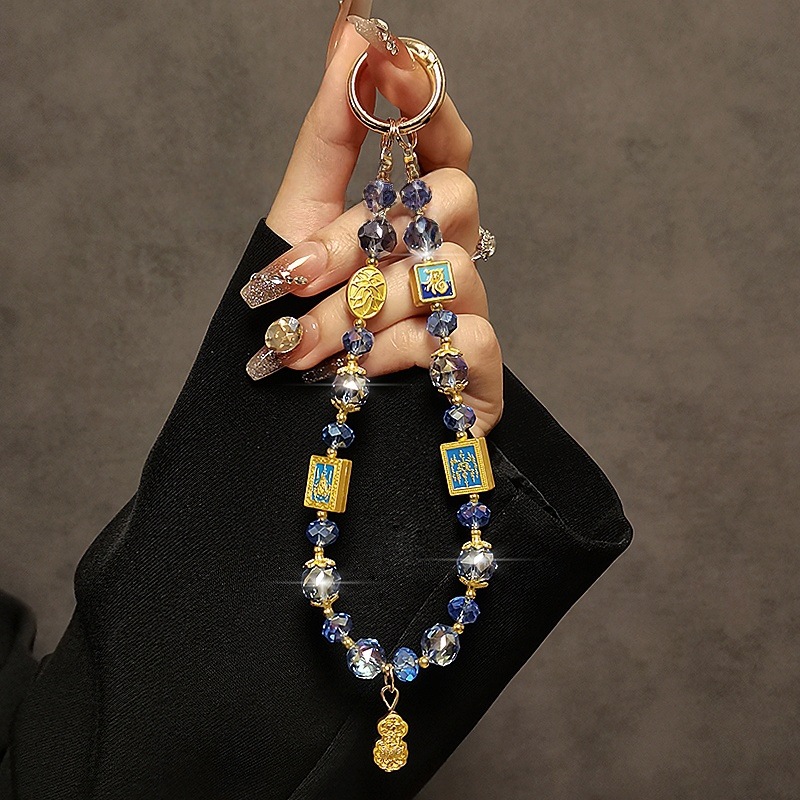 New Chinese style lion dance mobile phone charm, phone case pendant, hand chain, antique style beaded crystal mobile phone strap