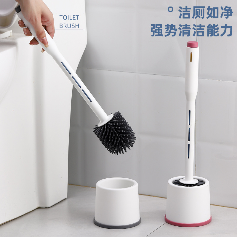 Liquid-Filled Toilet Brush for Home Use, Floor-Standing, No-Drill Bathroom Cleaning Brush Set, Long-Handled Silicone Toilet Brush