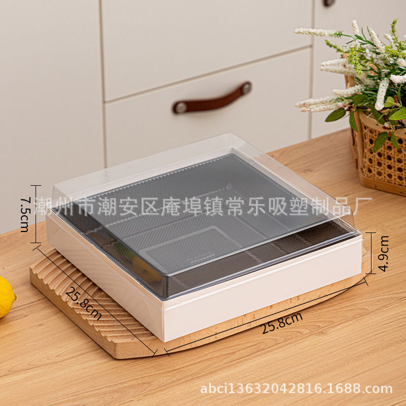 Caja de corte de fruta cuadrada sin plegables, tres cuadrados, cuatro cuadrados, nueve cuadrados de sushi salado, caja de embalaje de papel y plástico