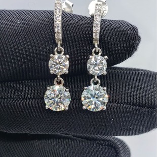 Cross-border S925 Sterling Silver Moissanite Earrings Double Diamond Mossam Earrings Silver Simple All-match Diamond Earrings Jewelry