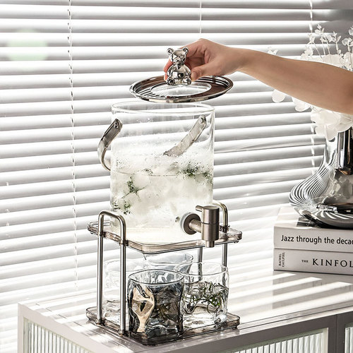 Bear glass cold kettle with faucet large capacity bucket and cup set household high-value beverage bucket wholesale