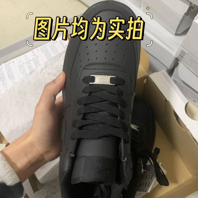 Putian Af1 Air Force One Pure Black Sneakers, Unisex, Versatile Cowhide Leather Sports Shoes, Wear-Resistant, Non-Slip, Durable