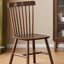 实木餐椅家用中古餐桌椅靠背茶桌椅黑胡桃温莎椅餐厅凳子书桌Tω