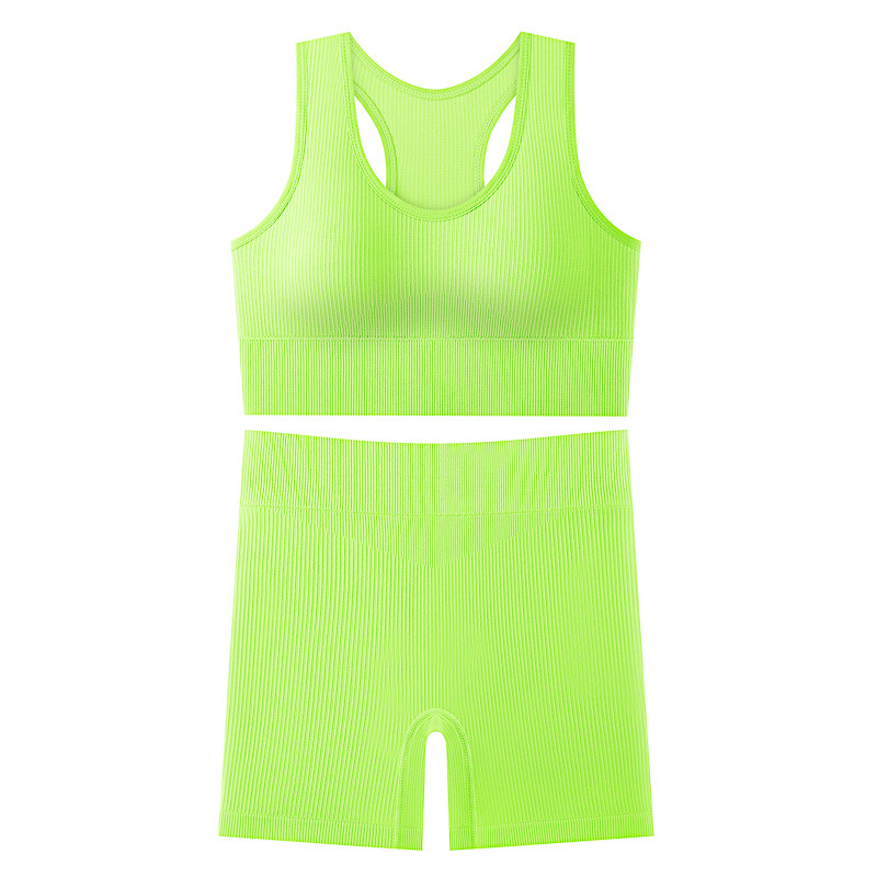 Traje deportivo sin costuras para correr fitness yoga hermoso sujetador trasero estilo delgado chaleco deportivo a prueba de golpes pantalones cortos deportivos comercio exterior