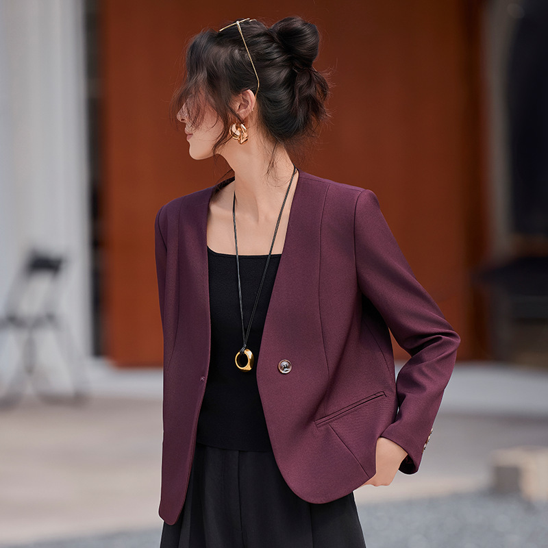 Cross-Border Ankora Red Short Blazer for Women, New Spring and Autumn Style, Petite, Simple Collarless Suit Jacket