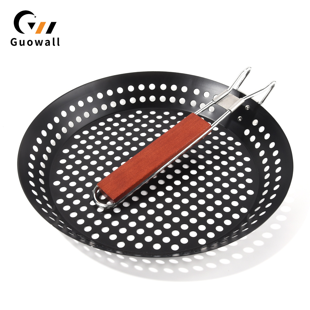 Outdoor folding round barbecue plate BBQ non-stick Hollow Blue
