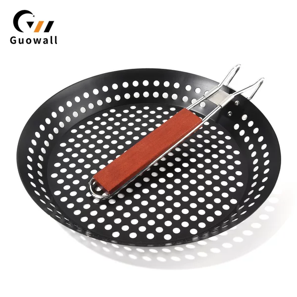 Outdoor folding round barbecue plate BBQ non-stick Hollow Blue