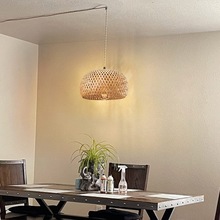 跨境复古餐厅民宿茶室卧室床头禅意灯罩diy竹艺编织麻绳吊灯