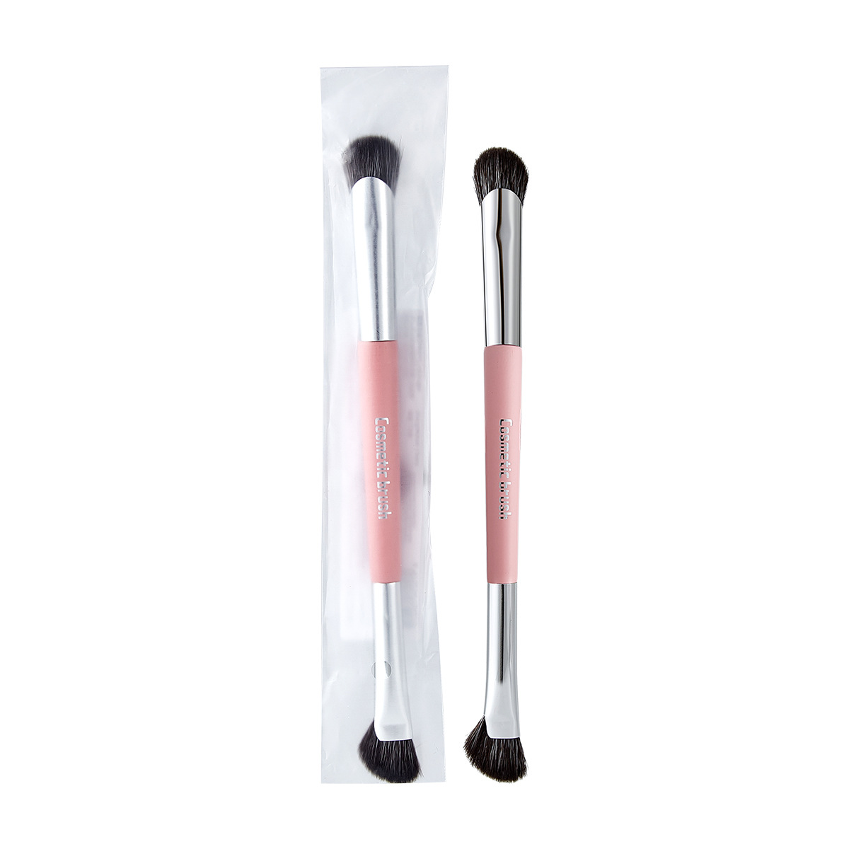 GECOMO cepillo de doble cabeza cepillo de sombra de ojos detalle de tinte de brillo alto cepillo de maquillaje de fibra suave herramienta de maquillaje