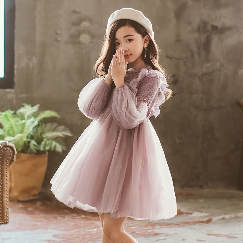 Girls' Dress Spring and Autumn 2026 New Korean Style Long-Sleeved Lace Princess Dress Little Girl's Fluffy Gauze Dress Girls' Dress Spring and Autumn 2026 New Korean Style Long-Sleeved Lace Princess Dress Little Girl's Fluffy Gauze Dress