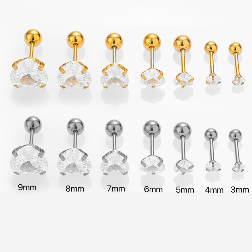 All Seasons Season Women's Gender 1 Piece 316L Stainless Steel  Zircon Ear Cartilage Rings & Studs Heart Shape Waterproof Non Tarnish Surgical Steel