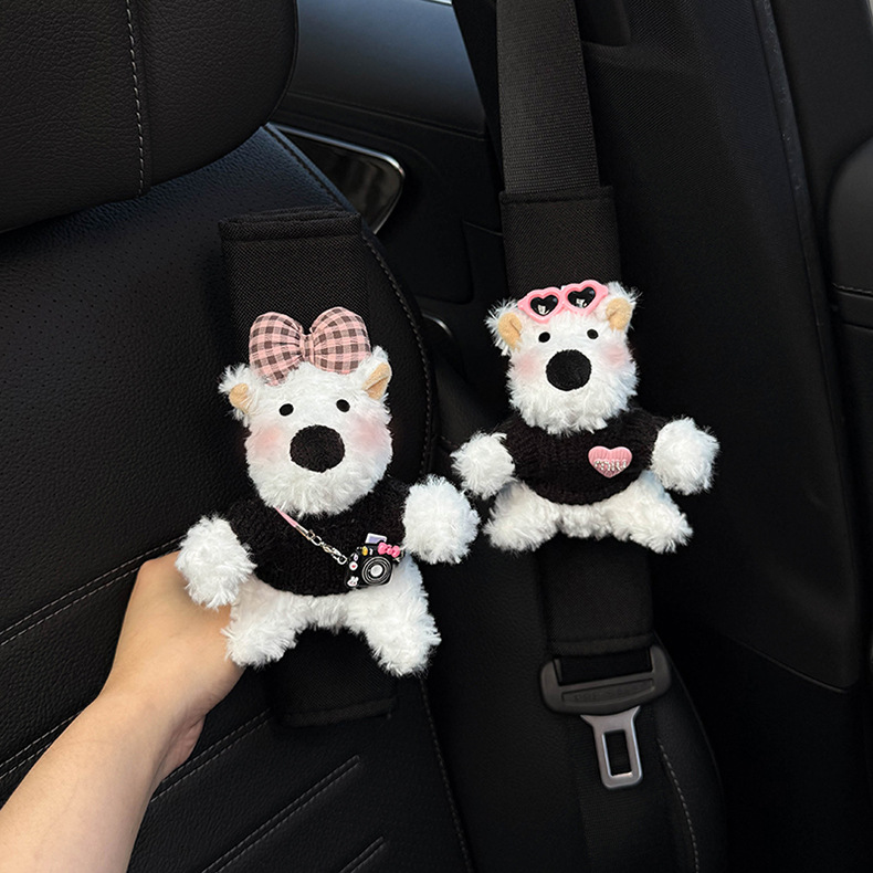 Car Seat Belt Shoulder Pads, Cute Protective Covers, Car Interior Accessories, Seat Belt Decoration, Anti-Collision Covers, West Highland Dolls for Women