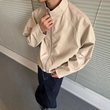 MADEEXTREME 春季男装哈灵顿复古街头插肩袖通勤PU皮衣外套夹克女