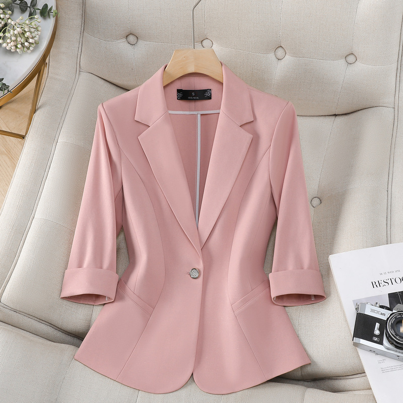 Light Blue Blazer for Women, Summer Thin Style, High-End Feel, 2026 New Model, Petite Casual Mid-Sleeve Suit for Summer