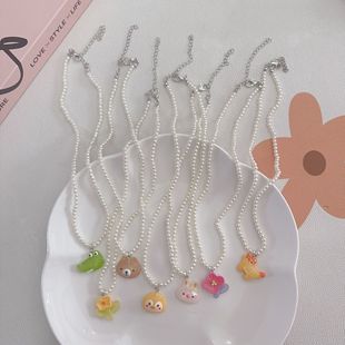 New Bear soft candy-ins children's colorful beaded cartoon animal Pearl Cute little girl necklace clavicle chain