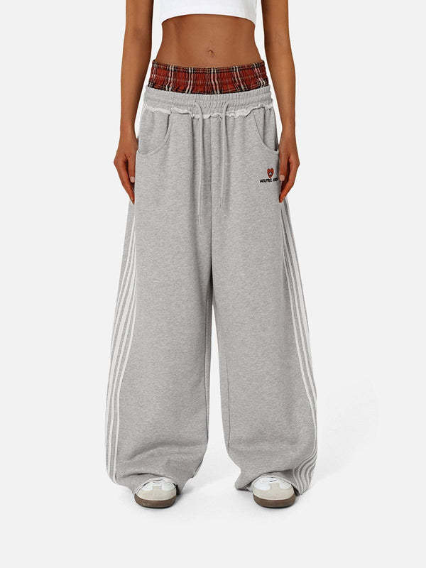 Pantalones Deportivos con Bordado y Efecto Dos Piezas para Mujer de Algodón Holgados para Deportes y Uso Casual